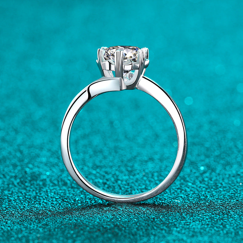 S925 Sterling Silver Snowflake Motif Ring | 4-8mm Zircon Heart-Shaped Solitaire Ring for Women