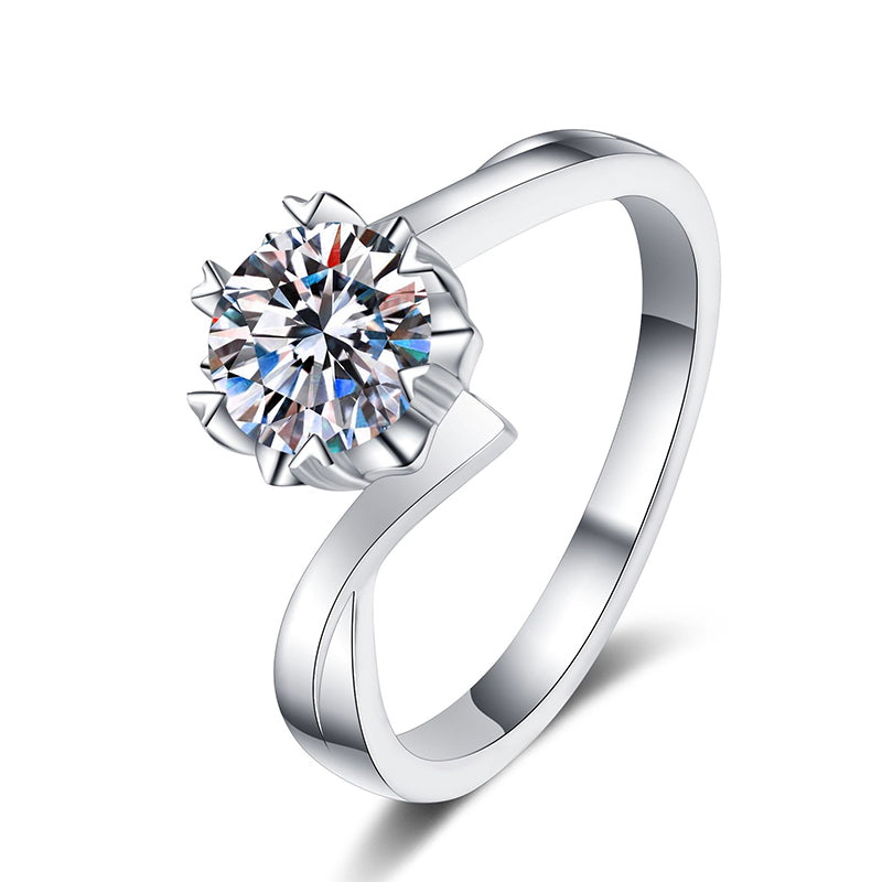 S925 Sterling Silver Snowflake Motif Ring | 4-8mm Zircon Heart-Shaped Solitaire Ring for Women