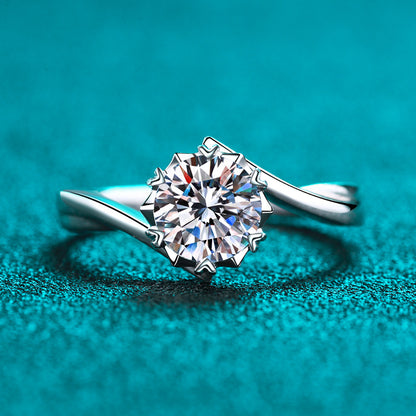 S925 Sterling Silver Snowflake Motif Ring | 4-8mm Zircon Heart-Shaped Solitaire Ring for Women