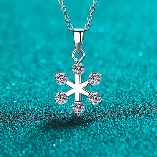S925 Sterling Silver Snowflake Pendant Necklace - 0.6CT Moissanite Minimalist Valentine's Gift