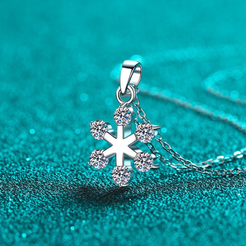 S925 Sterling Silver Snowflake Pendant Necklace - 0.6CT Moissanite Minimalist Valentine's Gift