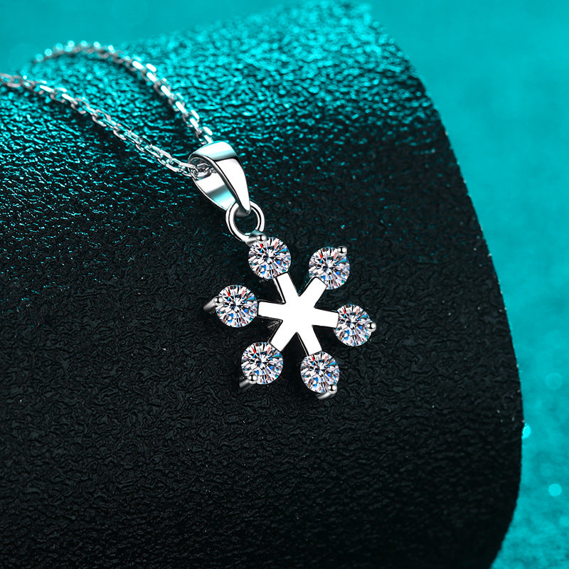S925 Sterling Silver Snowflake Pendant Necklace - 0.6CT Moissanite Minimalist Valentine's Gift