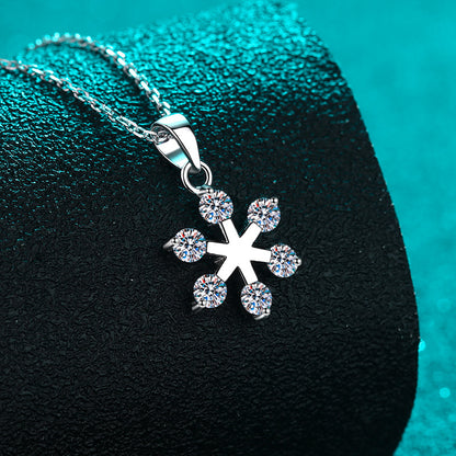 S925 Sterling Silver Snowflake Pendant Necklace - 0.6CT Moissanite Minimalist Valentine's Gift
