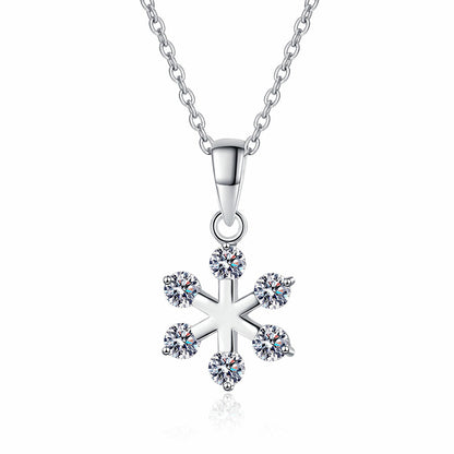 S925 Sterling Silver Snowflake Pendant Necklace - 0.6CT Moissanite Minimalist Valentine's Gift
