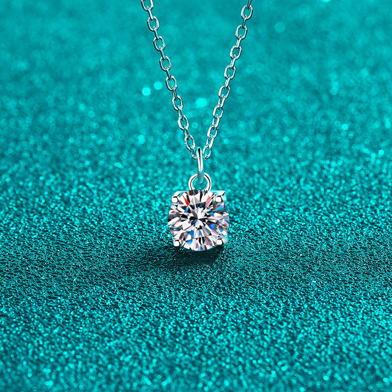 S925 Sterling Silver Solitaire Pendant Necklace - 1CT Moissanite Geometric Minimalist Chain