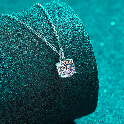 S925 Sterling Silver Solitaire Pendant Necklace - 1CT Moissanite Geometric Minimalist Chain