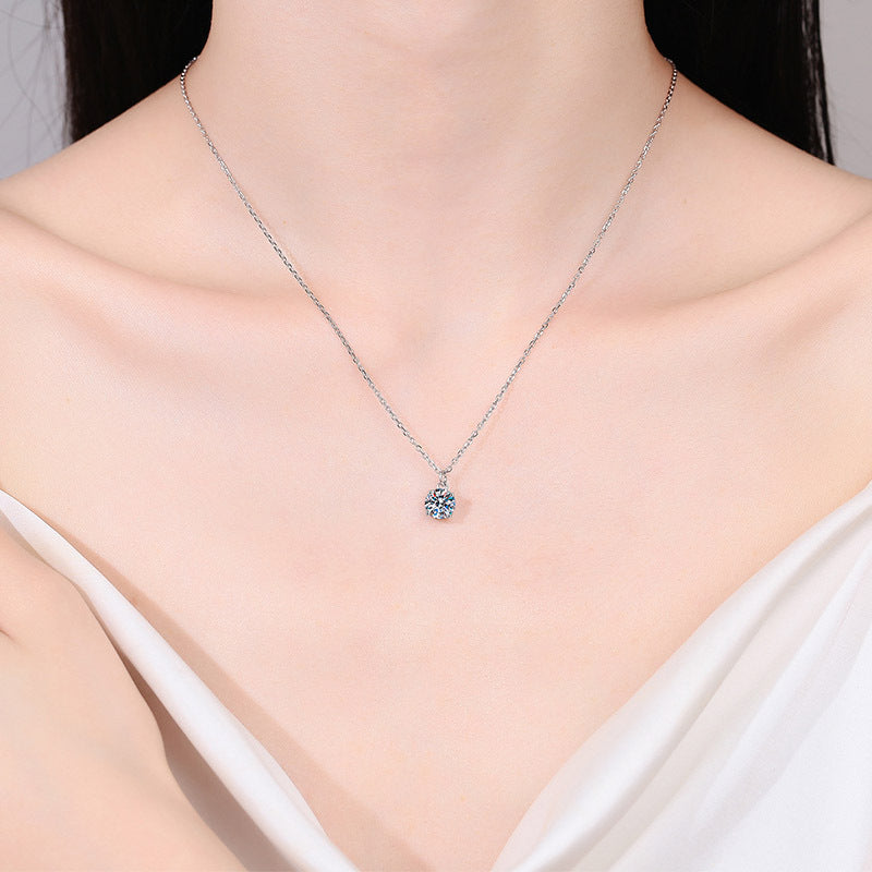 S925 Sterling Silver Solitaire Pendant Necklace - 1CT Moissanite Geometric Minimalist Chain