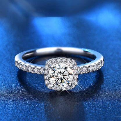 S925 Sterling Silver Square 1ct Moissanite Ring - White Gold Plated Luxury Women's Band (Size 5-9/Adjustable