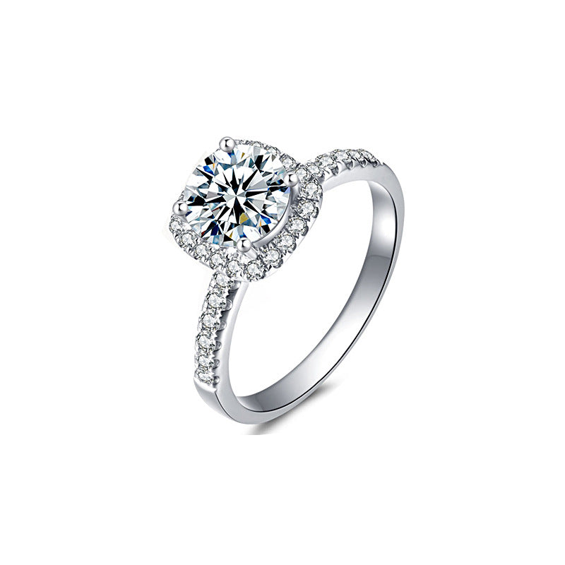 S925 Sterling Silver Square 1ct Moissanite Ring - White Gold Plated Luxury Women's Band (Size 5-9/Adjustable