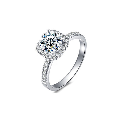 S925 Sterling Silver Square 1ct Moissanite Ring - White Gold Plated Luxury Women's Band (Size 5-9/Adjustable