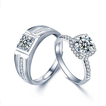 S925 Sterling Silver Square Couple Rings with 1ct Moissanite - White Gold Plated Adjustable Luxury Wedding Bands