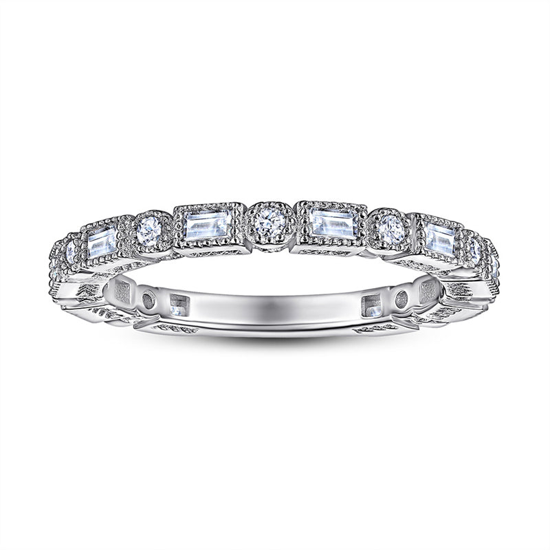 S925 Sterling Silver Square Stackable Ring - Modern Geometric Zirconia Band