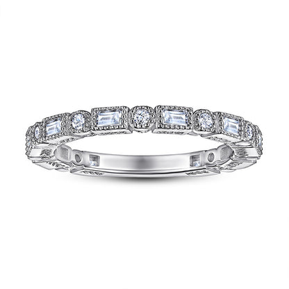 S925 Sterling Silver Square Stackable Ring - Modern Geometric Zirconia Band