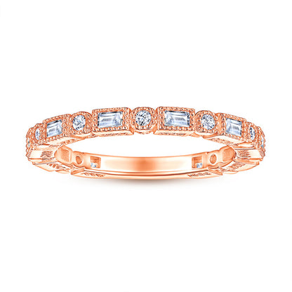 S925 Sterling Silver Square Stackable Ring - Modern Geometric Zirconia Band