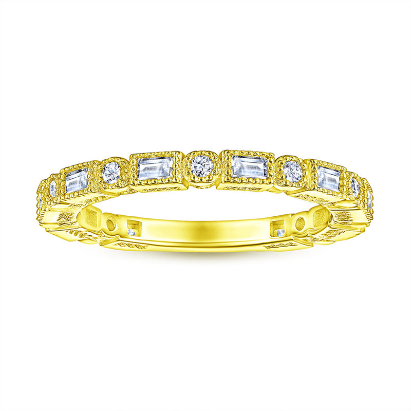 S925 Sterling Silver Square Stackable Ring - Modern Geometric Zirconia Band
