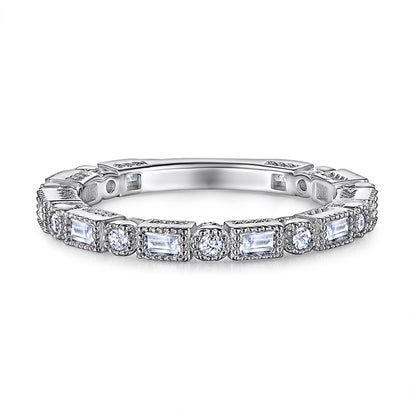 S925 Sterling Silver Square Stackable Ring - Modern Geometric Zirconia Band
