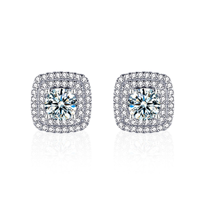 S925 Sterling Silver Square Sugar Stud Earrings with 0.5ct Moissanite - White Gold Plated Minimalist Geometric Jewelry for Women