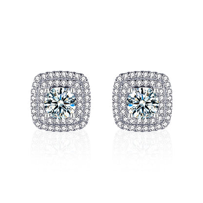 S925 Sterling Silver Square Sugar Stud Earrings with 0.5ct Moissanite - White Gold Plated Minimalist Geometric Jewelry for Women