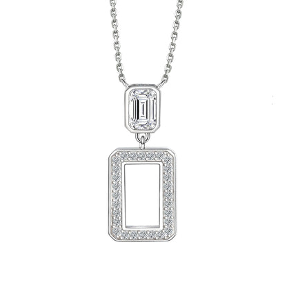 S925 Sterling Silver Square Zirconia Pendant Necklace - Modern Geometric Collarbone Chain