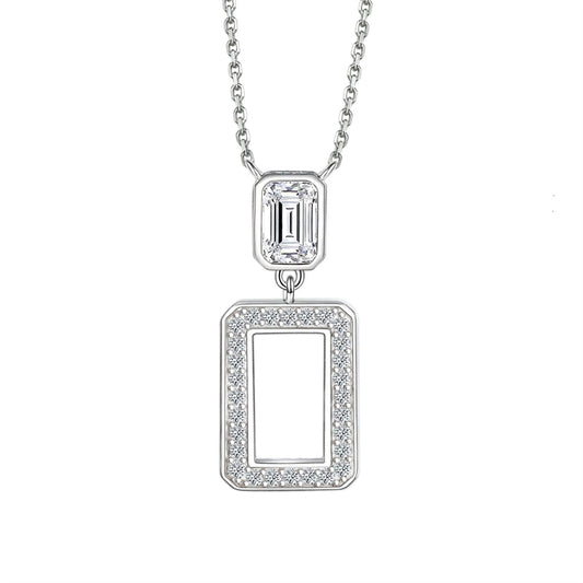 S925 Sterling Silver Square Zirconia Pendant Necklace - Modern Geometric Collarbone Chain