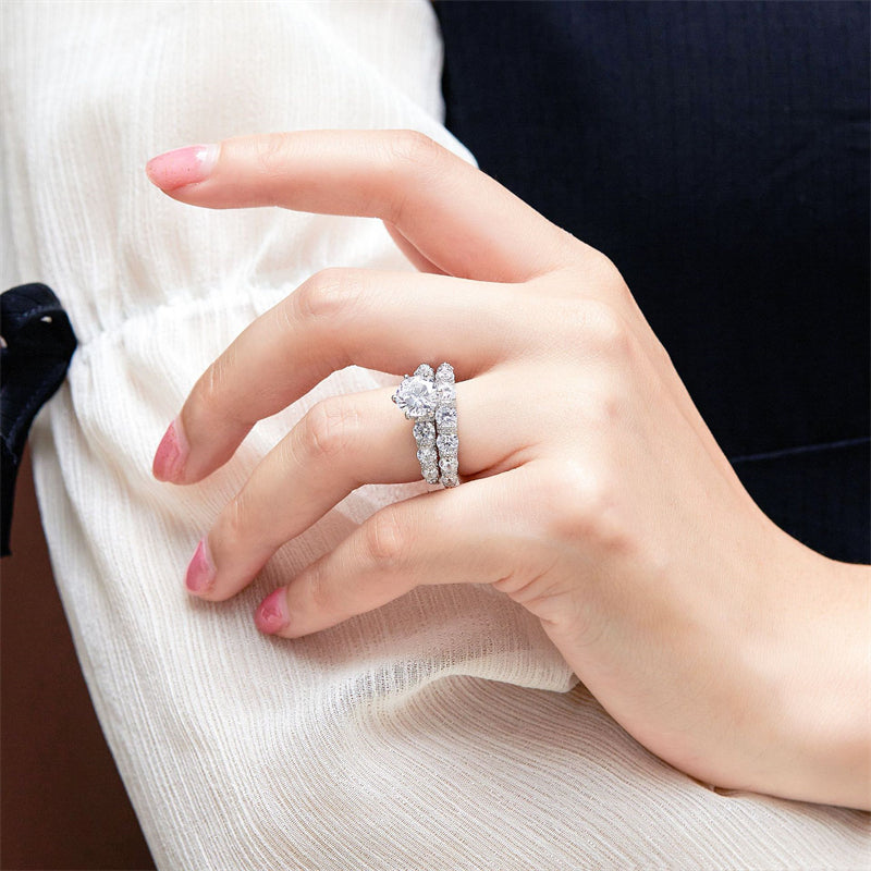 S925 Sterling Silver Stackable Ring Set - Modern Geometric Wedding Band Collection