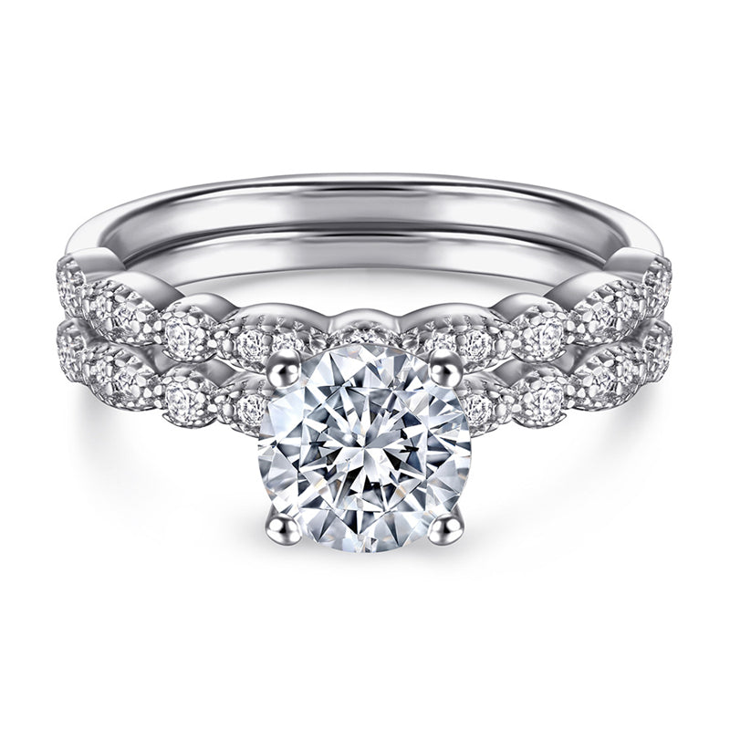 S925 Sterling Silver Stackable Wedding Ring Set - Elegant Bridal Jewelry with Diamond Accents