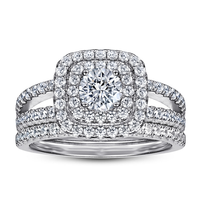 S925 Sterling Silver Stackable Wedding Ring Set - Modern Geometric Bridal Jewelry