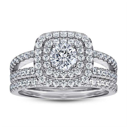 S925 Sterling Silver Stackable Wedding Ring Set - Modern Geometric Bridal Jewelry