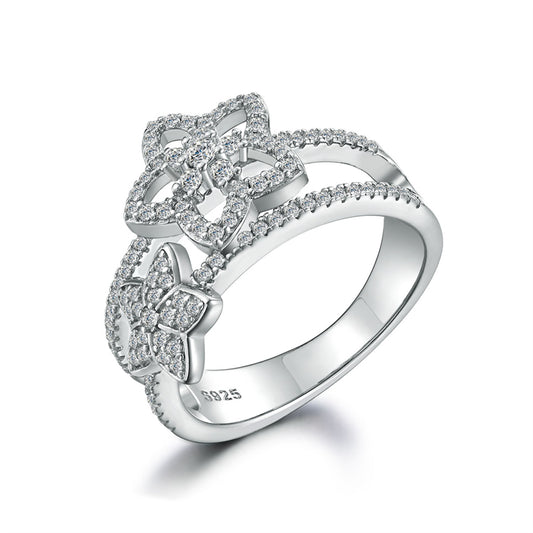 S925 Sterling Silver Star Ring - Unique Five-Point Constellation Wedding Band with Zirconia Accents