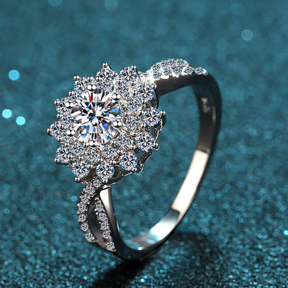 S925 Sterling Silver "Stars Around Moon" 0.50ct Moissanite Four-Prong Engagement Ring