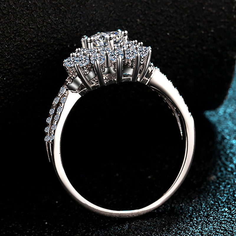 S925 Sterling Silver "Stars Around Moon" 0.50ct Moissanite Four-Prong Engagement Ring