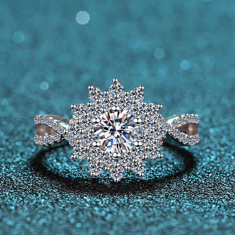 S925 Sterling Silver "Stars Around Moon" 0.50ct Moissanite Four-Prong Engagement Ring