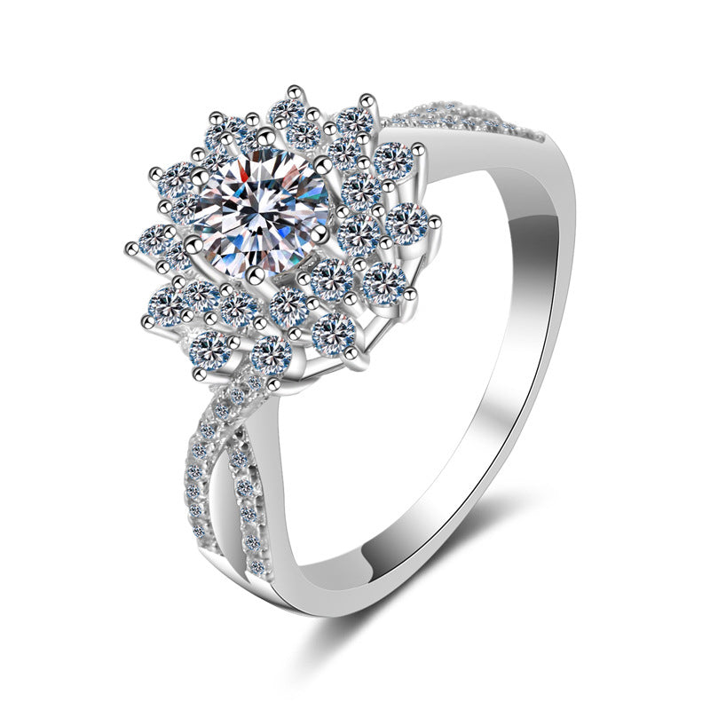 S925 Sterling Silver "Stars Around Moon" 0.50ct Moissanite Four-Prong Engagement Ring