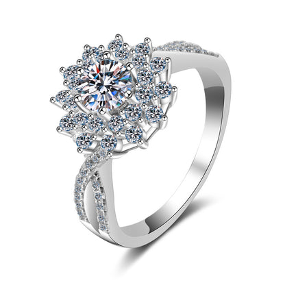 S925 Sterling Silver "Stars Around Moon" 0.50ct Moissanite Four-Prong Engagement Ring