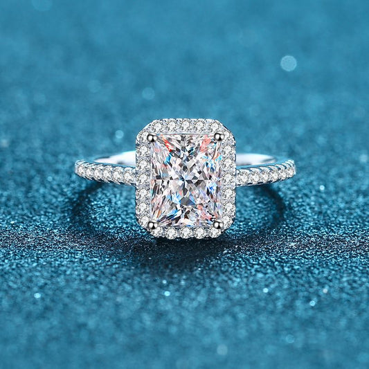 S925 Sterling Silver Sugar Square Eternity Band Ring | 1-2Ct Emerald & Radiant Cut Moissanite Four-Prong Setting