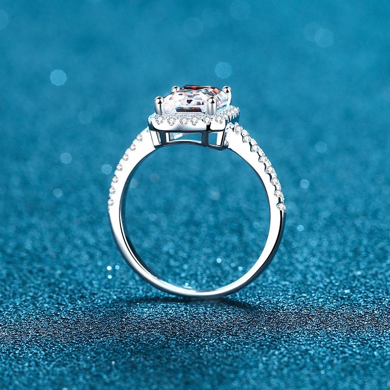 S925 Sterling Silver Sugar Square Eternity Band Ring | 1-2Ct Emerald & Radiant Cut Moissanite Four-Prong Setting