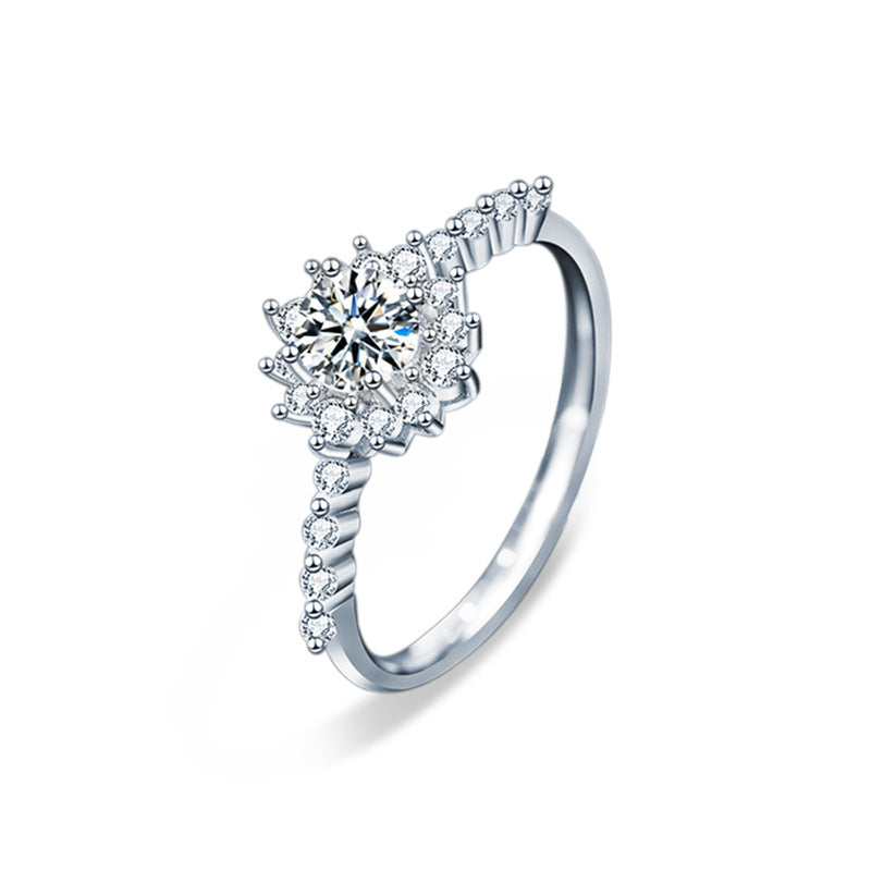 S925 Sterling Silver Sun Geometric Couple Rings - His 1ct & Her 0.5ct Moissanite White Gold Plated Unisex Wedding Bands (Size 5-8/Adjustable)