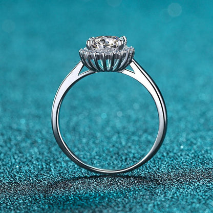 S925 Sterling Silver Sunflower PT950 Platinum Plated 1ct Moissanite Ring