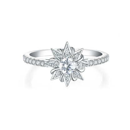 S925 Sterling Silver Sunflower Star Ring - Unique Floral & Geometric Wedding Jewelry