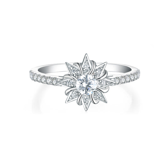 S925 Sterling Silver Sunflower Star Ring - Unique Floral & Geometric Wedding Jewelry