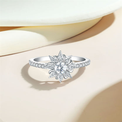 S925 Sterling Silver Sunflower Star Ring - Unique Floral & Geometric Wedding Jewelry