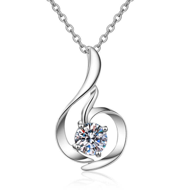 S925 Sterling Silver Swan Pendant Necklace - 0.8CT Moissanite Elegant Collarbone Chain