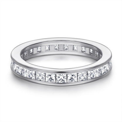 S925 Sterling Silver T-Square Full Eternity Band - Pavé Zirconia Wedding Ring