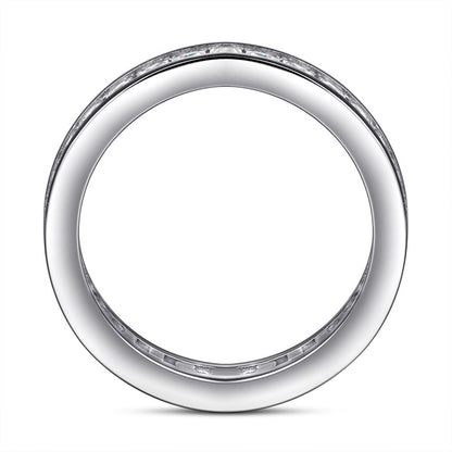 S925 Sterling Silver T-Square Full Eternity Band - Pavé Zirconia Wedding Ring