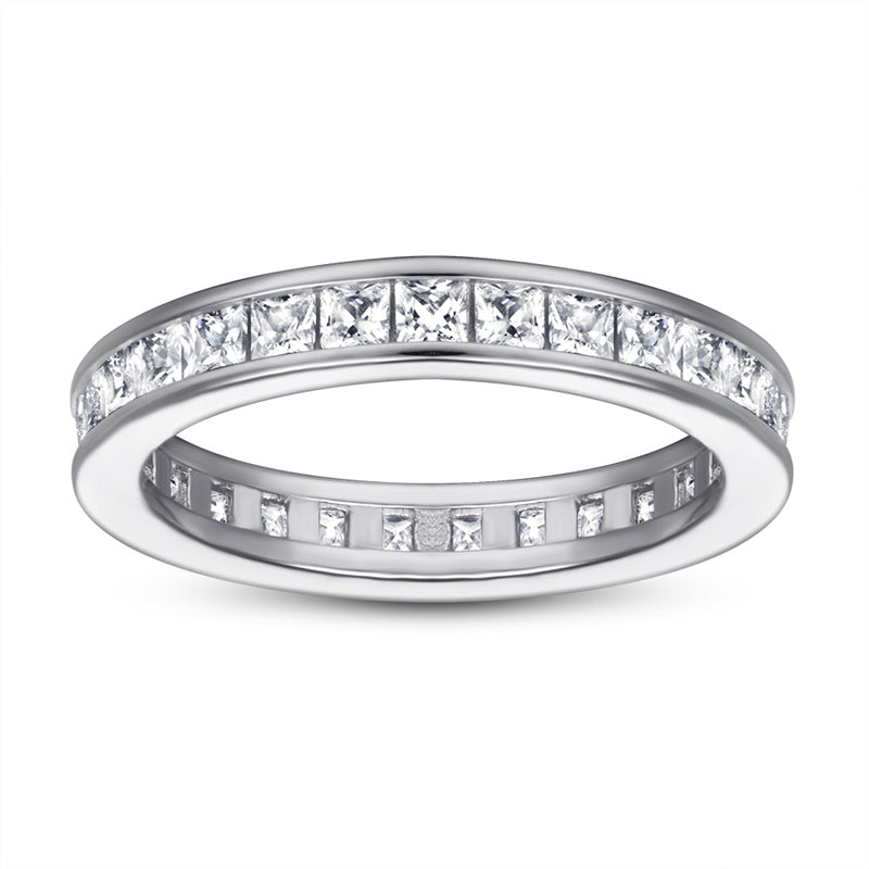 S925 Sterling Silver T-Square Full Eternity Band - Pavé Zirconia Wedding Ring