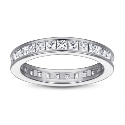 S925 Sterling Silver T-Square Full Eternity Band - Pavé Zirconia Wedding Ring