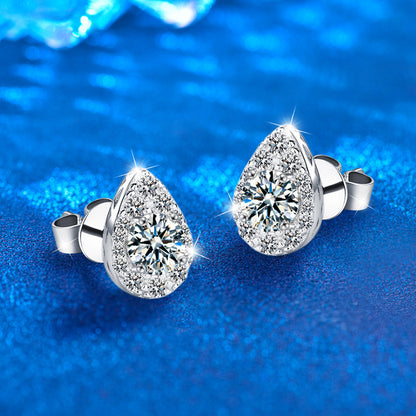 S925 Sterling Silver Teardrop Earrings with 0.5ct Moissanite - White Gold Plated Elegant Dangle Jewelry for Women