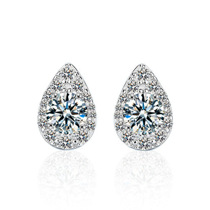 S925 Sterling Silver Teardrop Earrings with 0.5ct Moissanite - White Gold Plated Elegant Dangle Jewelry for Women