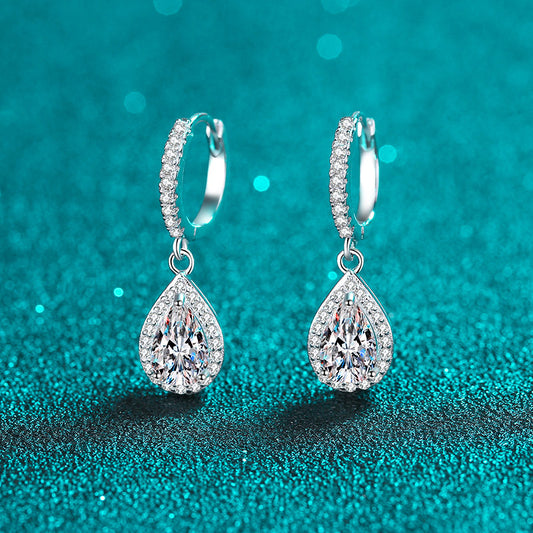 S925 Sterling Silver Teardrop Moissanite Earrings Plated with Pt950 Gold - Unique Dangle Earrings for Women
