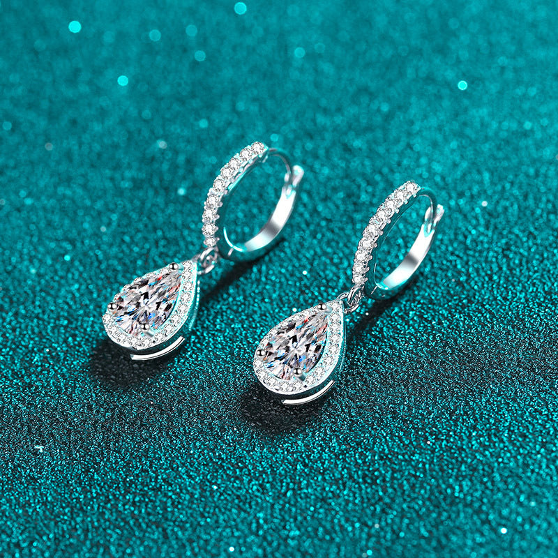 S925 Sterling Silver Teardrop Moissanite Earrings Plated with Pt950 Gold - Unique Dangle Earrings for Women